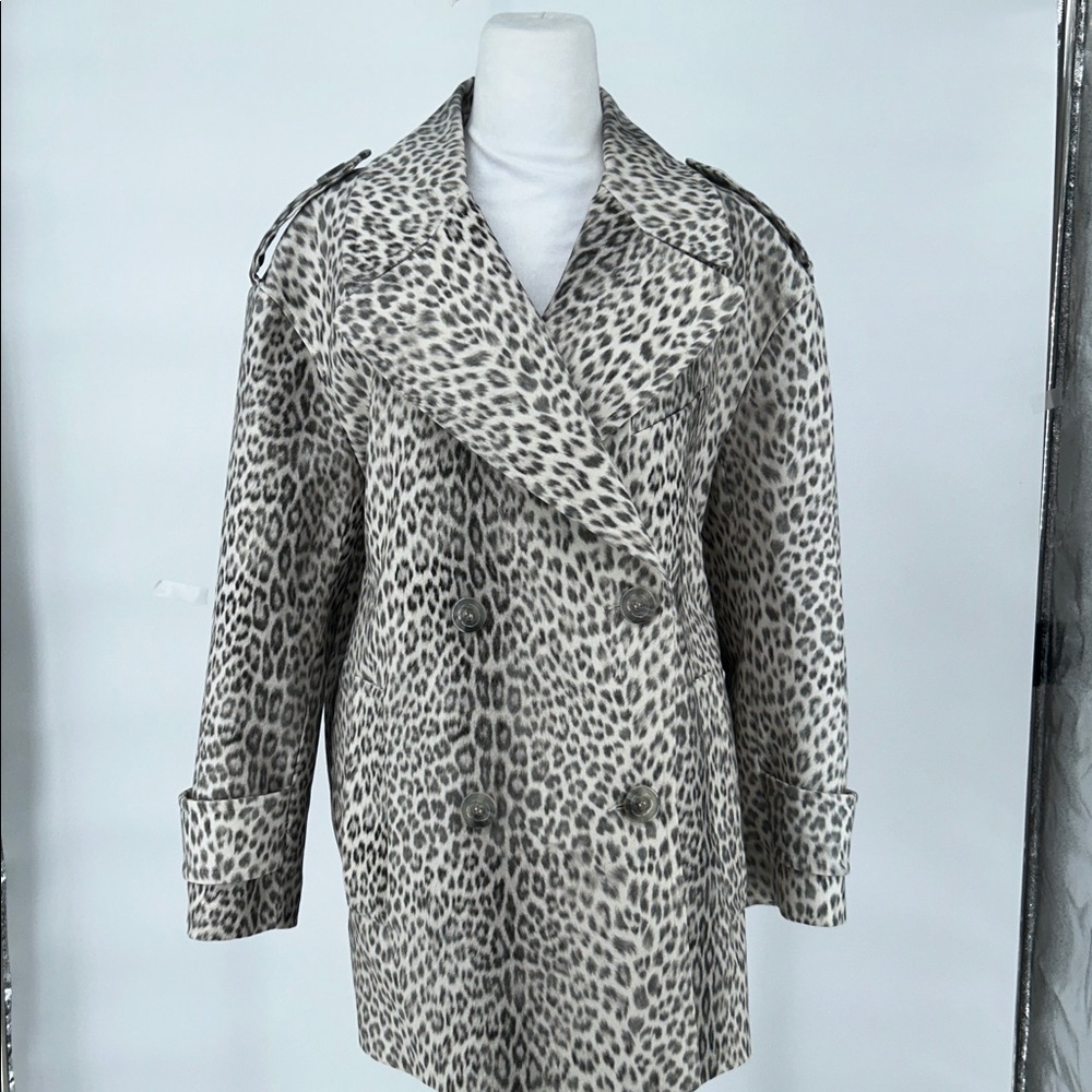 Tara Jarmon Leopard Print Double Breasted Coat Made in France Size 40 - Picture 3 of 14